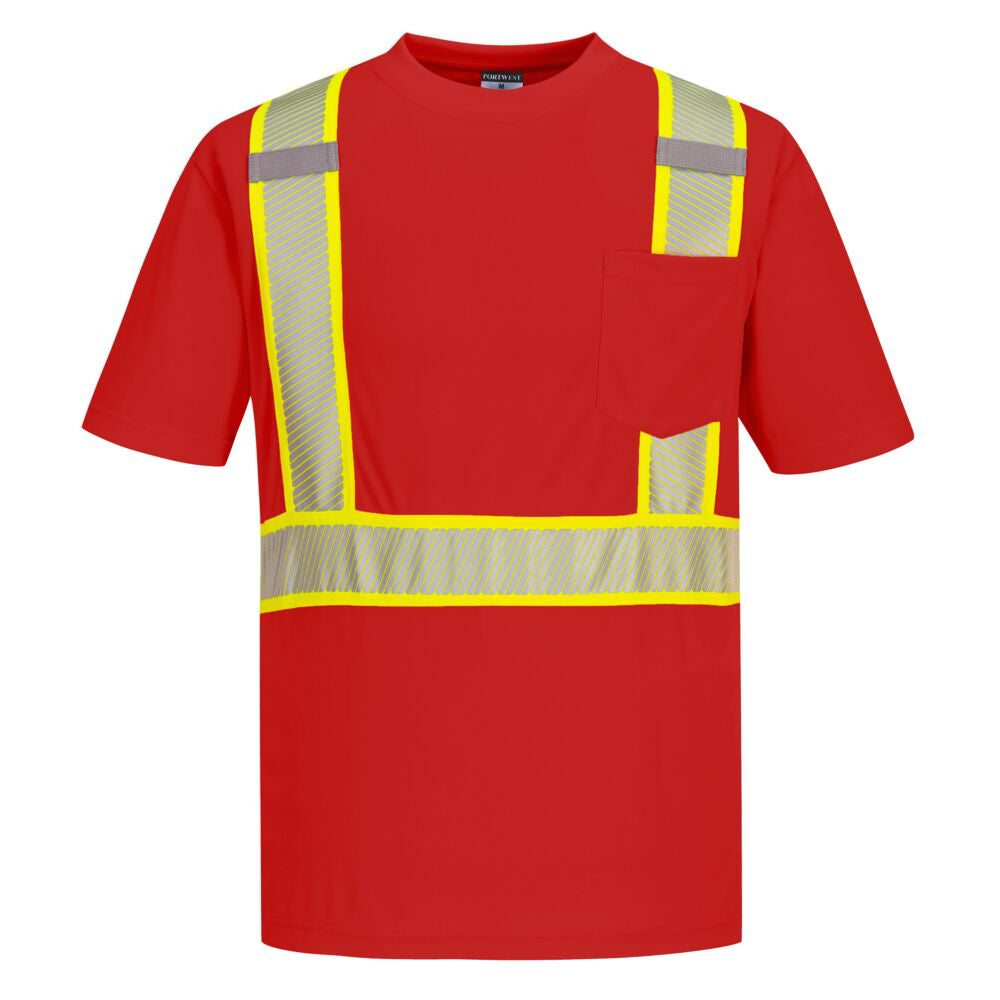 Short Sleeve Enhanced T-Shirt-With Reflective Tape non-ANSI in Red Front View Image