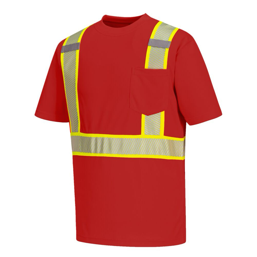 Short Sleeve Enhanced T-Shirt-With Reflective Tape non-ANSI in Red Side View Image