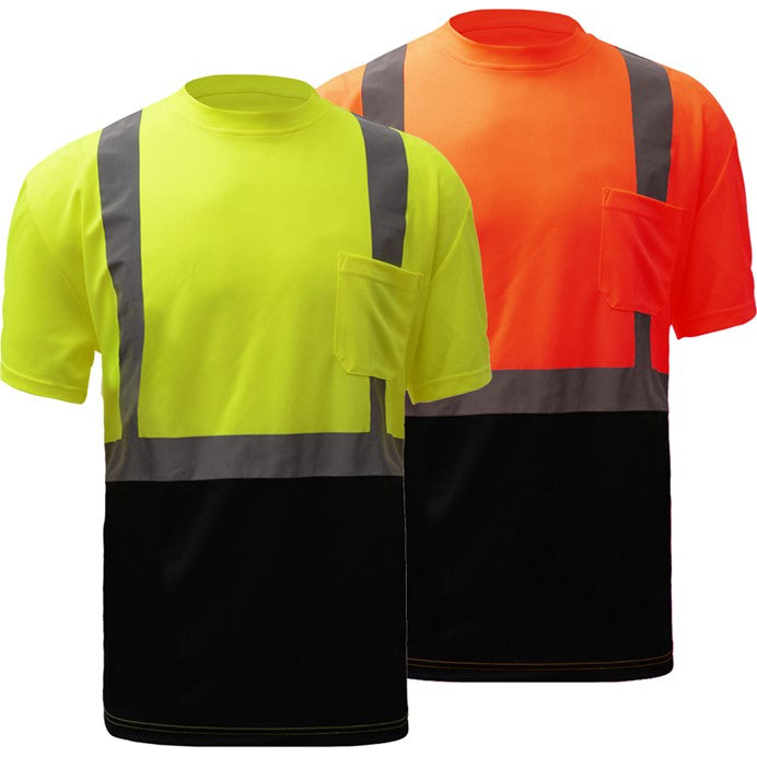 Short Sleeve Safety T-Shirt With Silver Tape Class 2 in Lime and Orange With Black Bottom Image