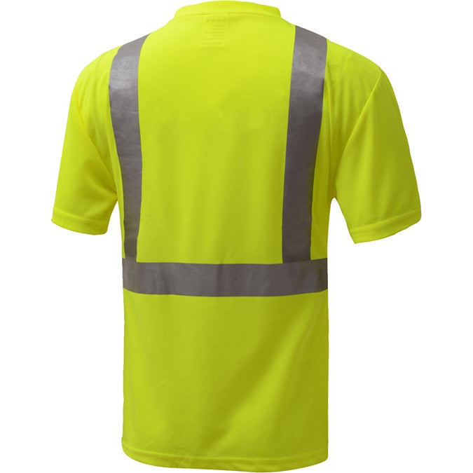 Short Sleeve Safety T-Shirt With Silver Tape Class 2 in Lime With Black Bottom Back View Image