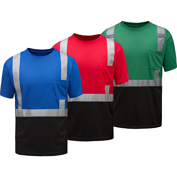 Short Sleeve T-Shirt with Reflective Tape in Blue, Red and Forest Green With Black Bottom Non-ANSI Front Image