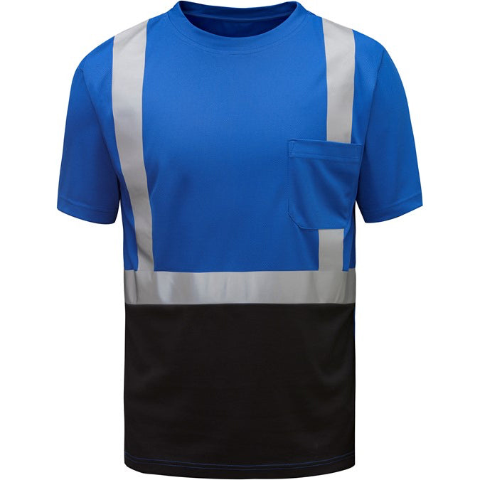 Short Sleeve T-Shirt With Reflective Tape - Non-ANSI in Blue With Black Bottom Front View Image