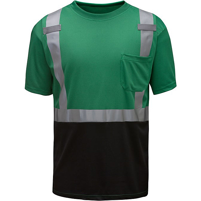 Short Sleeve T-Shirt With reflective Tape Forest Green With Black Bottom Non-ANSI Front View Image