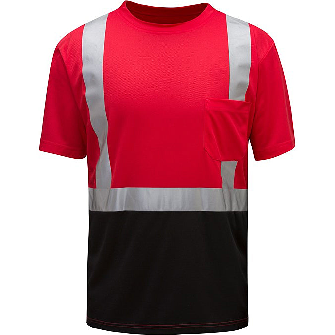 Short Sleeve T-Shirt With reflective Tape Red With Black Bottom Non-ANSI Front View Image