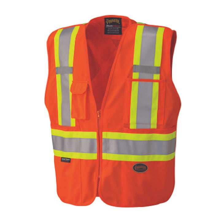 Snap Tear Away Safety Vest Zip Up Orange Front View Image