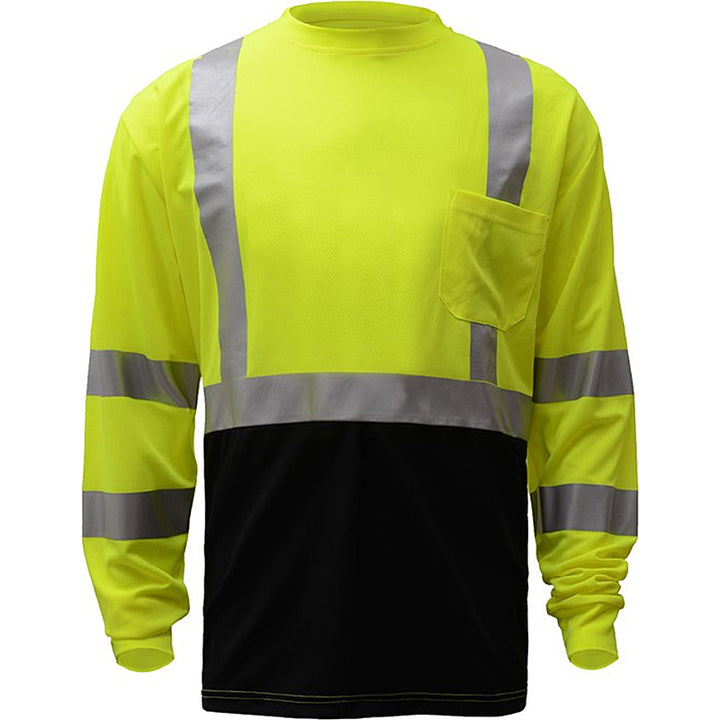 Standard Long Sleeve T-Shirt With Black Bottom and Reflective Tape Class 3 in Lime Front View Image