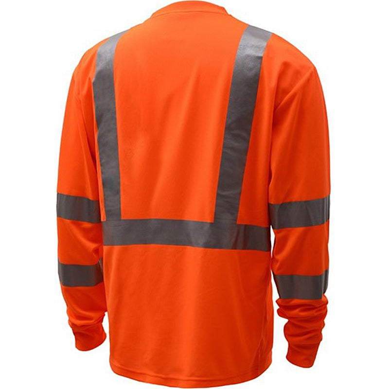 Standard Long Sleeve T-Shirt With Black Bottom and Reflective Tape Class 3 in Orange Back View Image