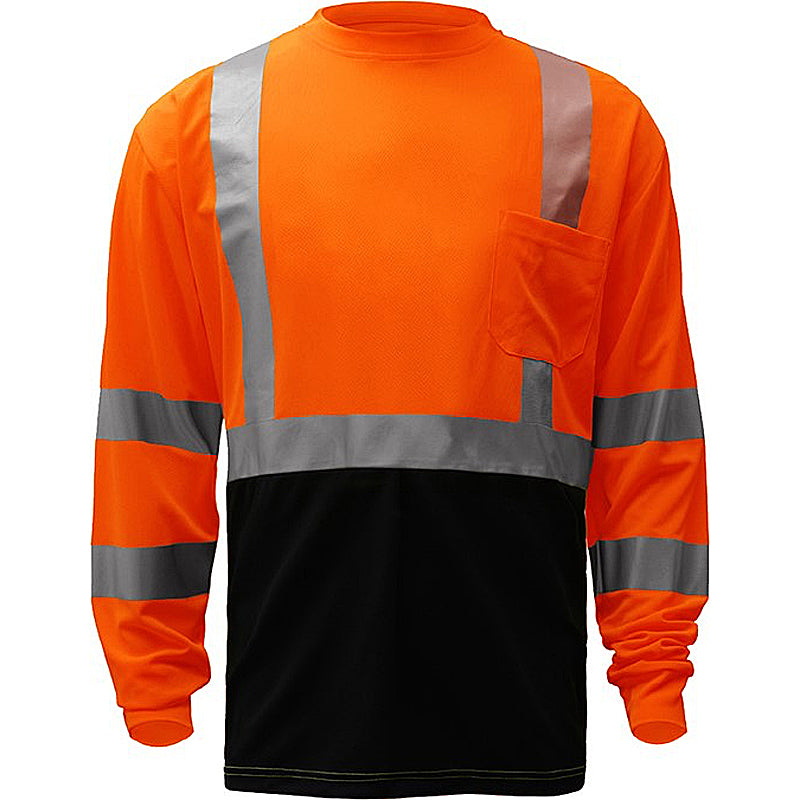 Standard Long Sleeve T-Shirt With Black Bottom and Reflective Tape Class 3 in Orange Front View Image