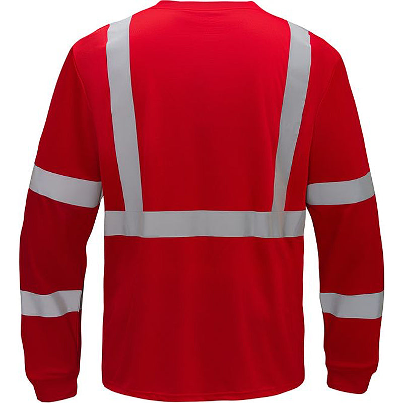 Standard Long Sleeve T-Shirt With Black Bottom and Silver Reflective Tape in Red Back View Image