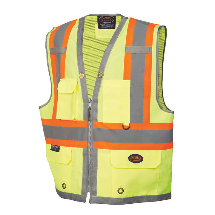 Surveyor Vest With Mesh Back 300d Oxford Yellow Green Front View Image