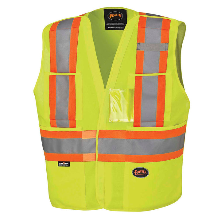 Tear-Away Safety Vest Hi-Vis Yellow Green Front View Image