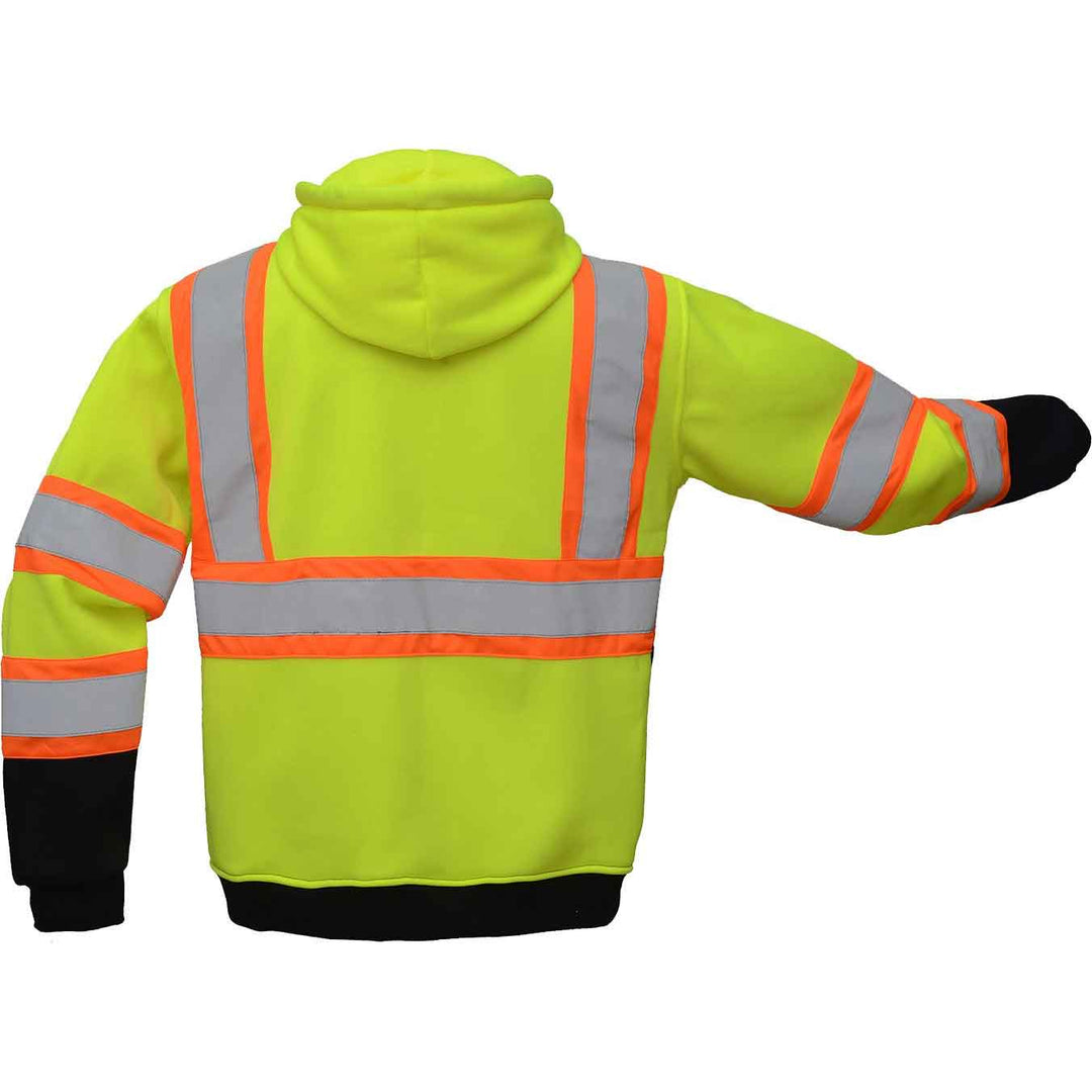 Two Tone Hooded Sweatshirts Zipper Fleece - Class 3 in Lime With Black Bottom Back View Image