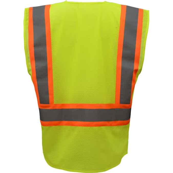 Two-Tone Mesh Safety Vests With Black Bottom Class 2 in Lime Back View Image