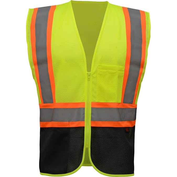 Two-Tone Mesh Safety Vests With Black Bottom Class 2 in Lime Front View Image