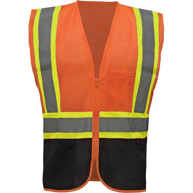 Two-Tone Mesh Safety Vests With Black Bottom Class 2 in Orange Front View Image