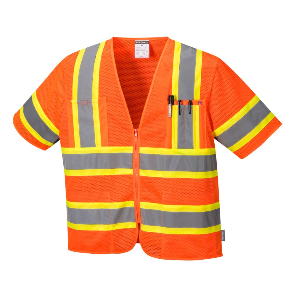 Vest-Port™ Augusta Hi-Vis Contrast Short Sleeve Executive Vest - Class 3 in Hi-Vis Orange Front View Image