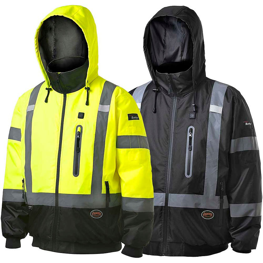 Waterproof Heated Bomber Jacket in Black or Hi-Vis Yellow Front View Image