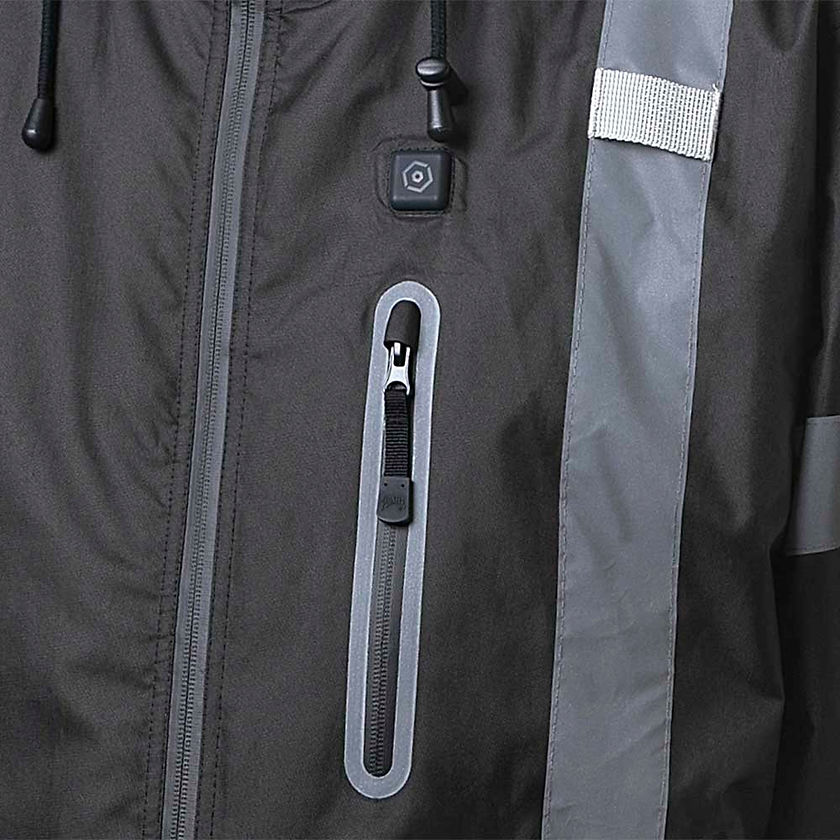 Waterproof Heated Bomber Jacket in Black Pocket Detail Image 