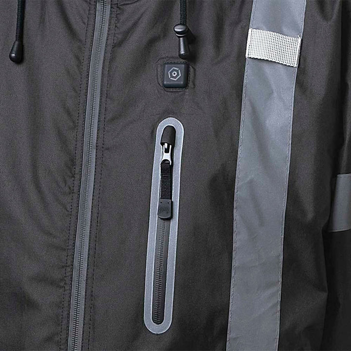 Waterproof Heated Bomber Jacket in Black Pocket Detail Image 