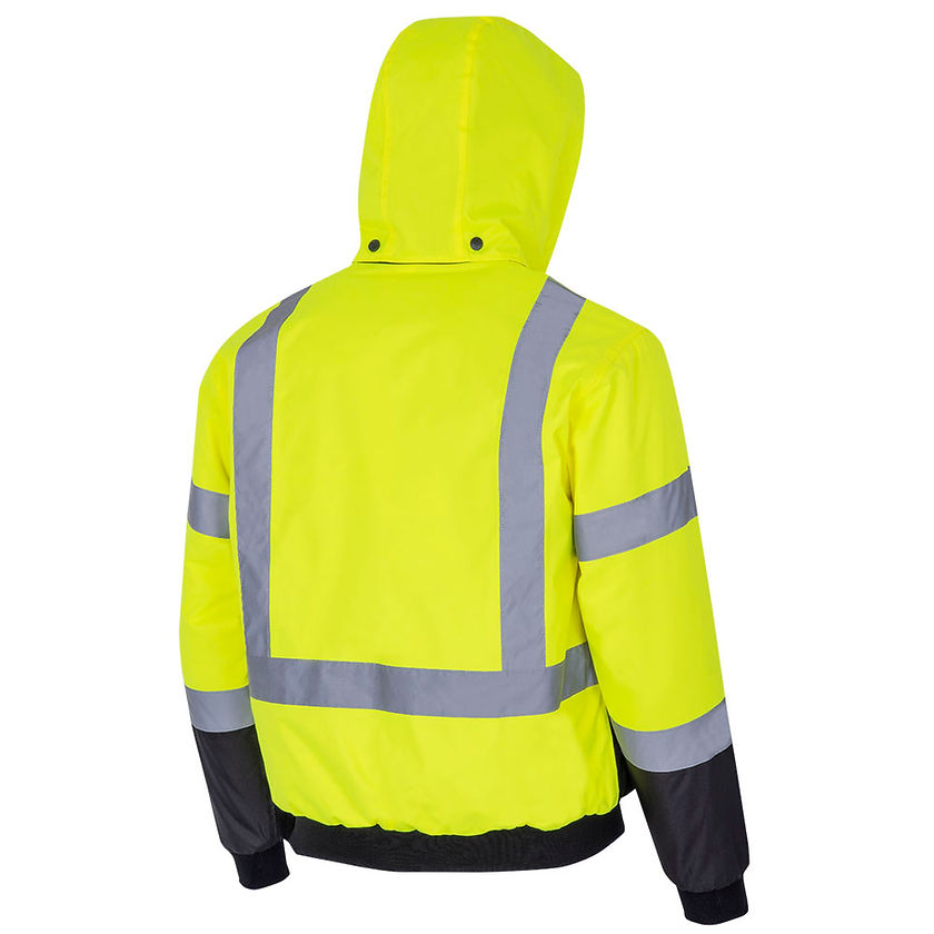 Waterproof Heated Bomber Jacket Hi-Vis Yellow Back View Image