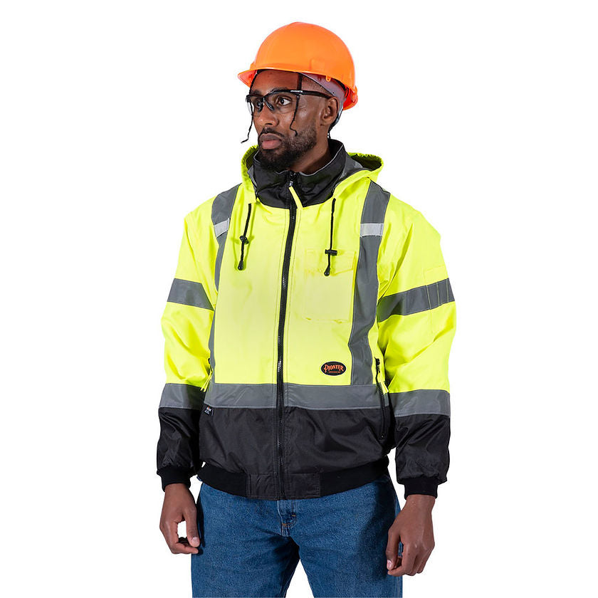 Waterproof 2-in-1 Bomber Jacket Yellow-Green In Use Construction Worker Image