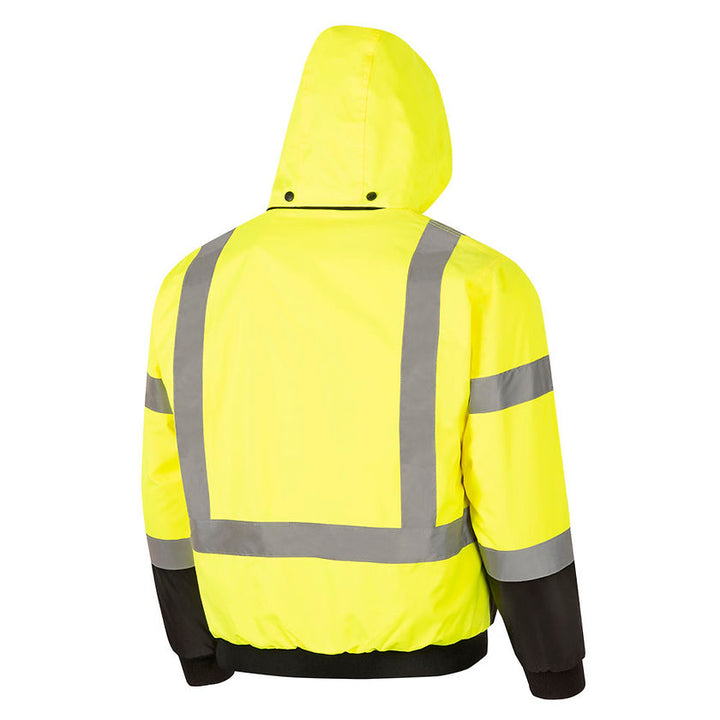 Waterproof Insulated Bomber Jacket Yellow Green Back View Image