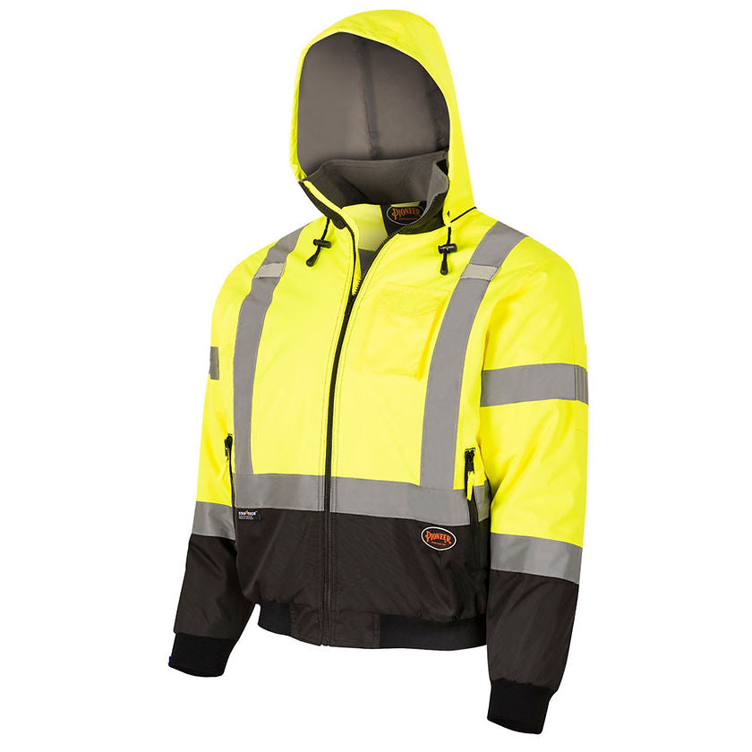 Waterproof Insulated Bomber Jacket Yellow Green Front View Image