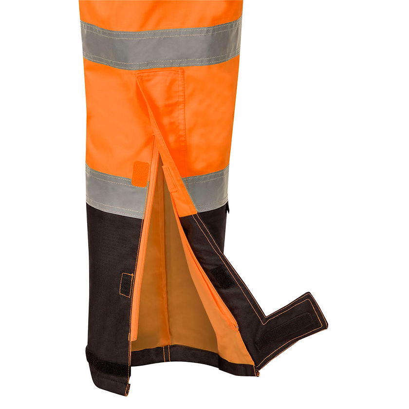 Waterproof Safety Bib Pants 300d Ripstop Orange Cuff Detail Image