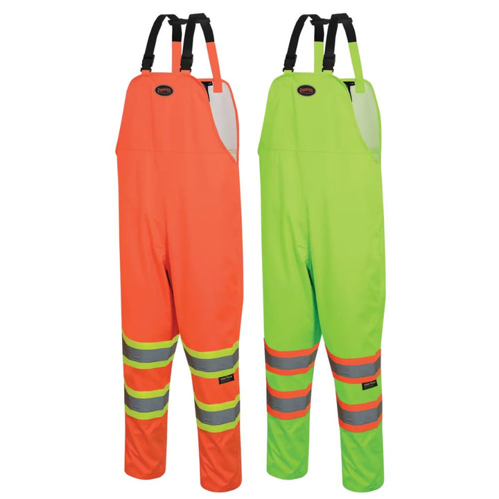 Waterproof Safety Bib Pants 300d Ripstop Orange Yellow Green Front View Image