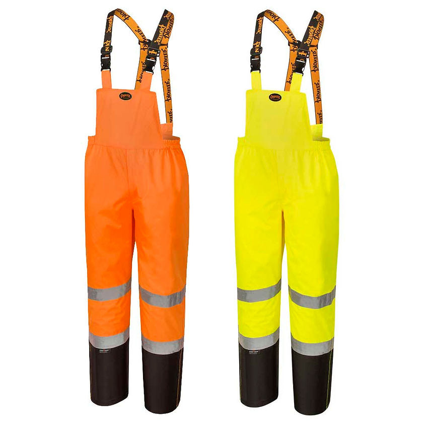 Waterproof Safety Bib Pants 300d Ripstop Orange and Yellow-Green Front View