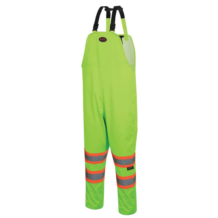 Waterproof Safety Bib Pants 300d Ripstop Yellow Green Front View Image