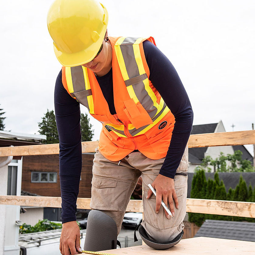 Womens Hi Vis Mesh Back Safety Vest Custom Fit Orange In Use Construction Image