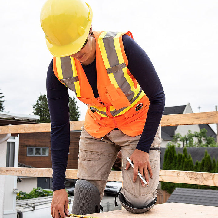 Womens Hi Vis Mesh Back Safety Vest Custom Fit Orange In Use Construction Image