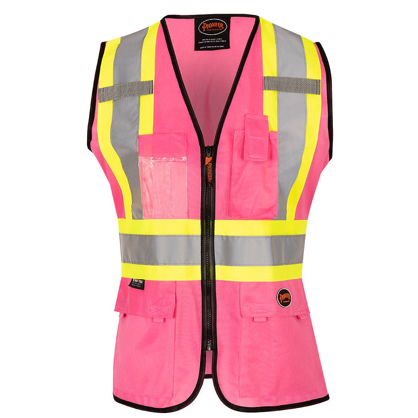 Womens Hi Vis Mesh Back Safety Vest Custom Fit Pink Front View Image