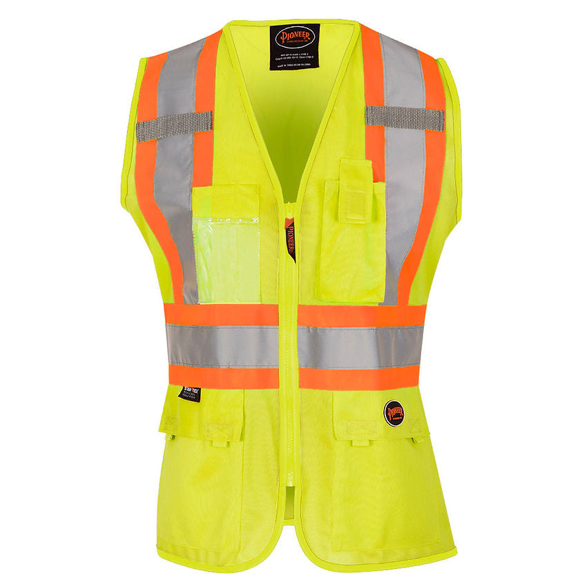 Womens Hi Vis Mesh Back Safety Vest Custom Fit Yellow Green Front View Image