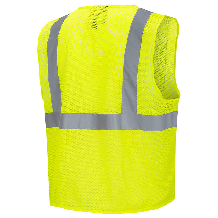 Zip Up Safety Vest Yellow Green Back View Image