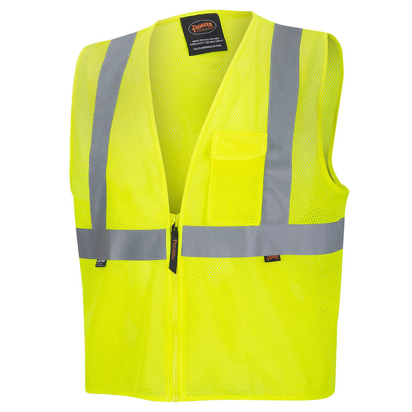 Zip Up Safety Vest Yellow Green Front View Image Main
