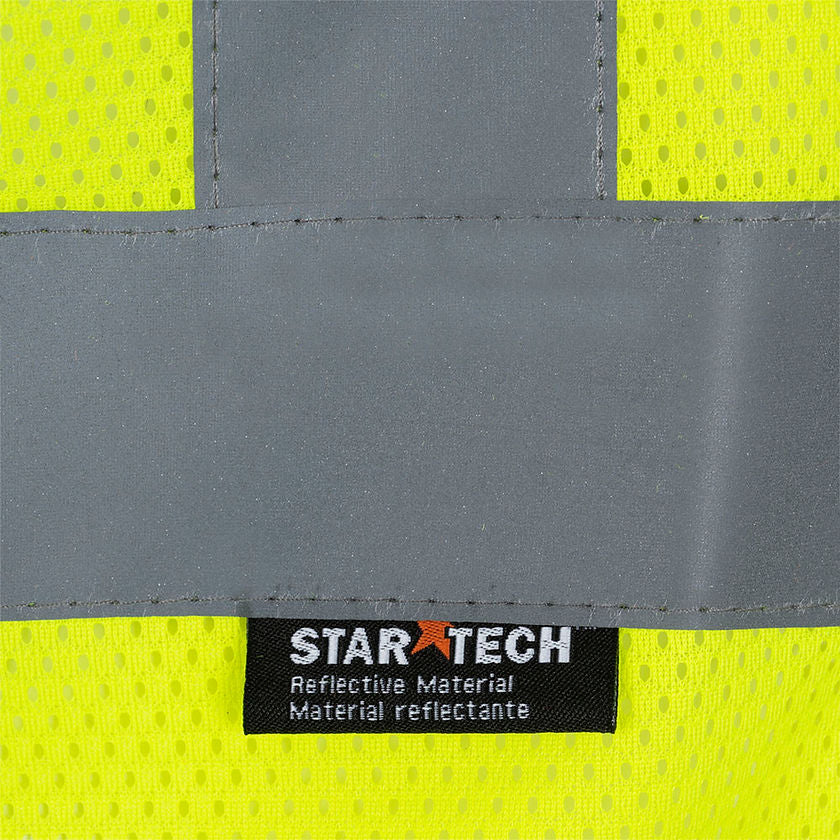Zip Up Safety Vest Yellow Green Reflective Tape Detail Image