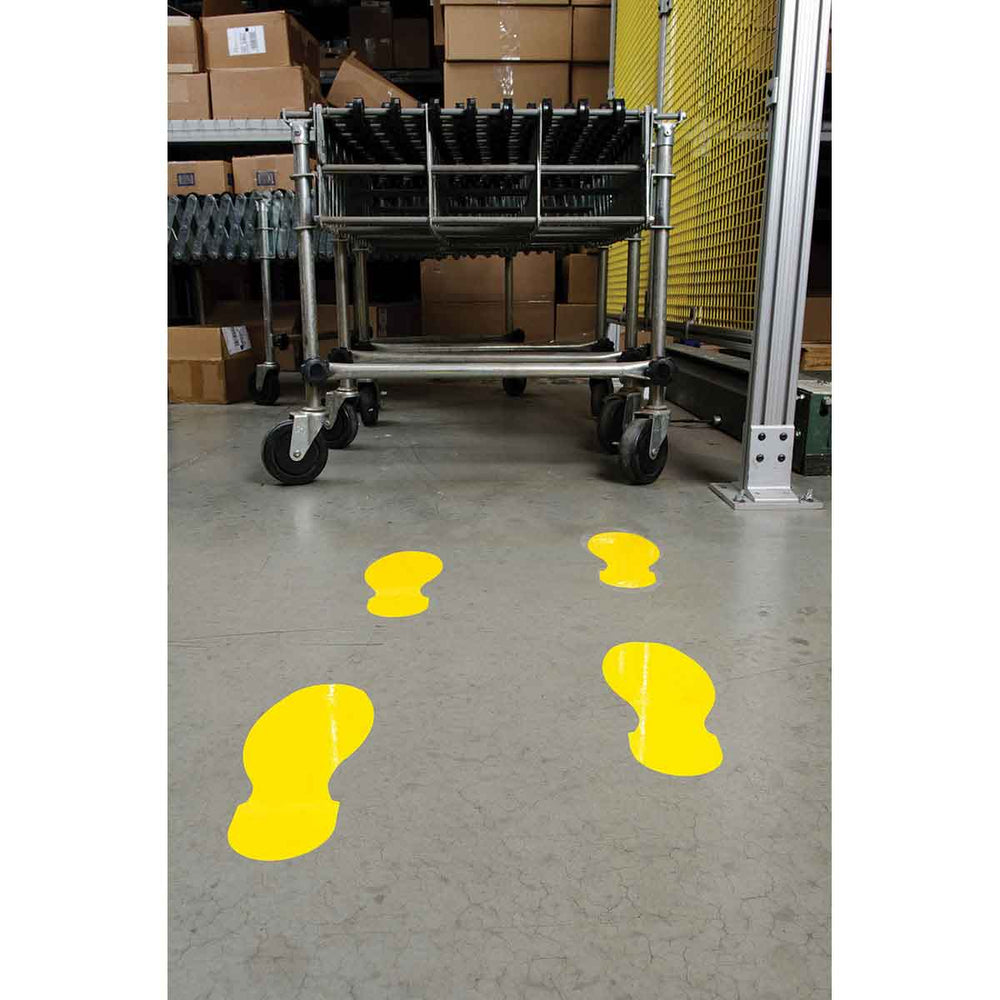 ToughStripe® Footprints Permanent Adhesive Yellow Left and Right In Use On Floor Image