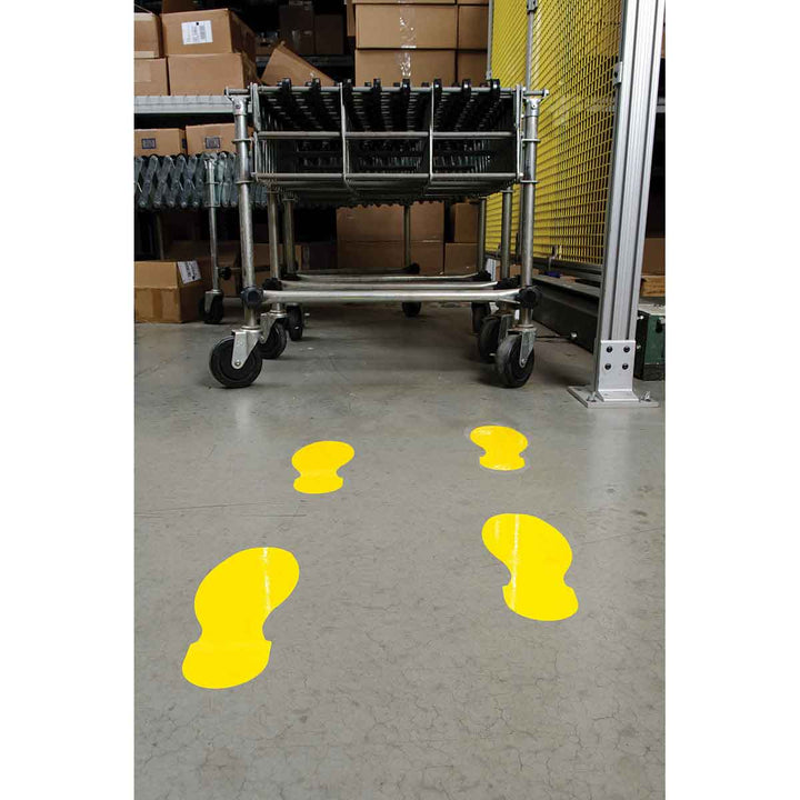 ToughStripe® Footprints Permanent Adhesive Yellow Left and Right In Use On Floor Image