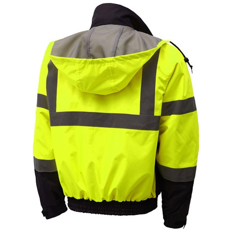 3-in-1 Waterproof Bombers With New Removable Fleece - Class 3 in Lime with Black Bottom Back View Image