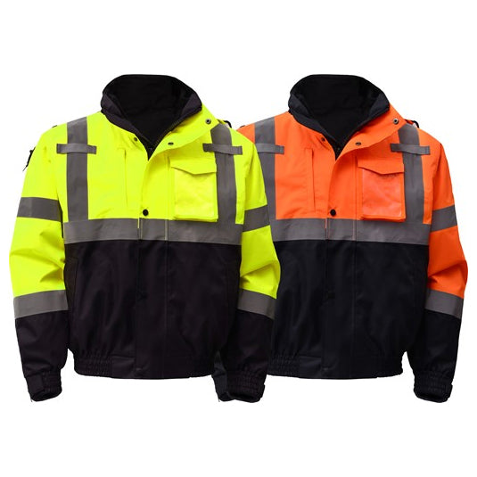 3-in-1 Waterproof Bombers With New Removable Fleece - Class 3 in Lime or Orange with Black Bottom Front View Image