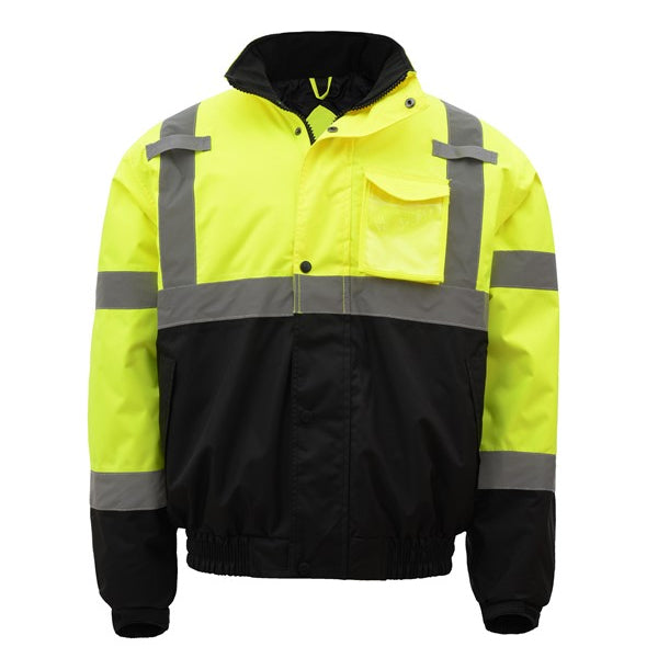 Bomber Jacket Waterproof Quilt Lined Class 3 Lime Green With Black Front View Image