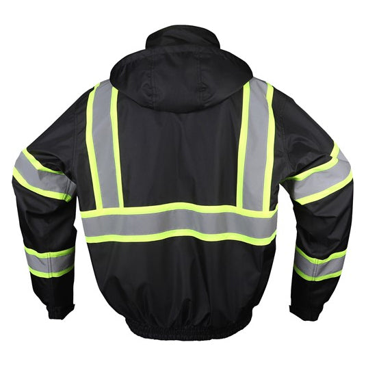 Bomber Jacket Enhanced Visibility Waterproof Quilt Lined Non-ANSI Black Back View Image