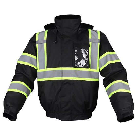 Bomber Jacket Enhanced Visibility Waterproof Quilt Lined Non-ANSI Black Front View Image