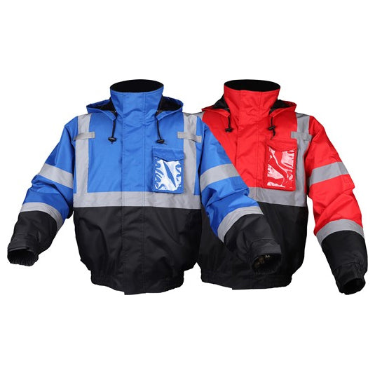 Bomber Jackets Waterproof Quilt-Lined Multi-Color Non-ANSI in Blue or Red Front View Image