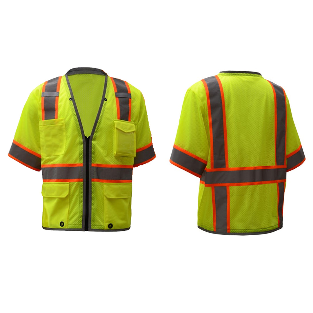 Brilliant Vest Short Sleeve Premium Class 3 in Lime Green Front and Back Views Image