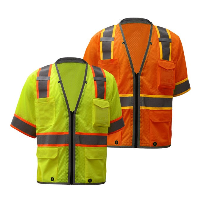 Brilliant Vest Short Sleeve Premium Class 3 Lime Green and Orange Front View Image