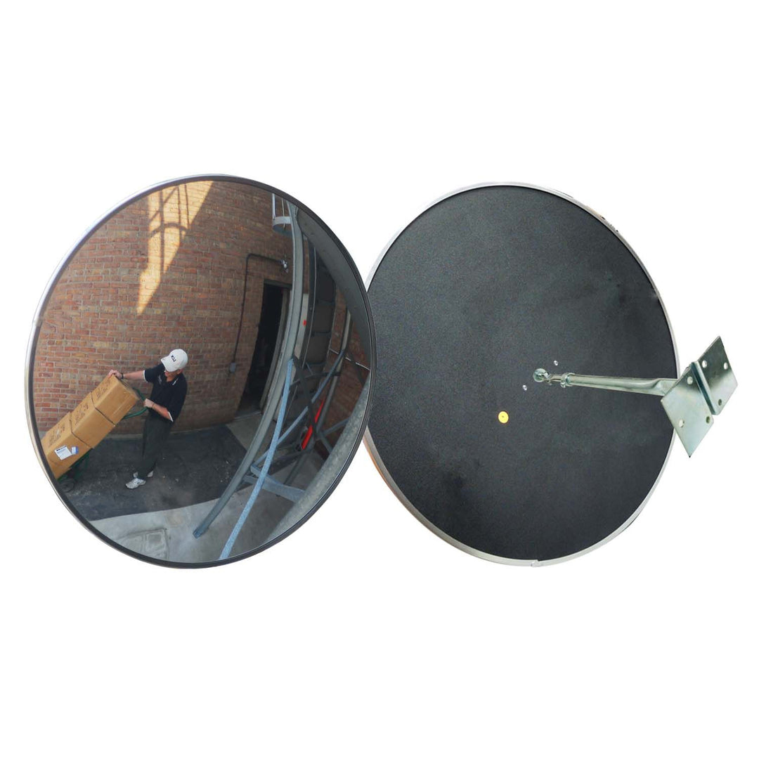 Circular Convex Safety Mirror Outdoor Acrylic Lens - Plastic Back With Single Telescopic Bracket Image