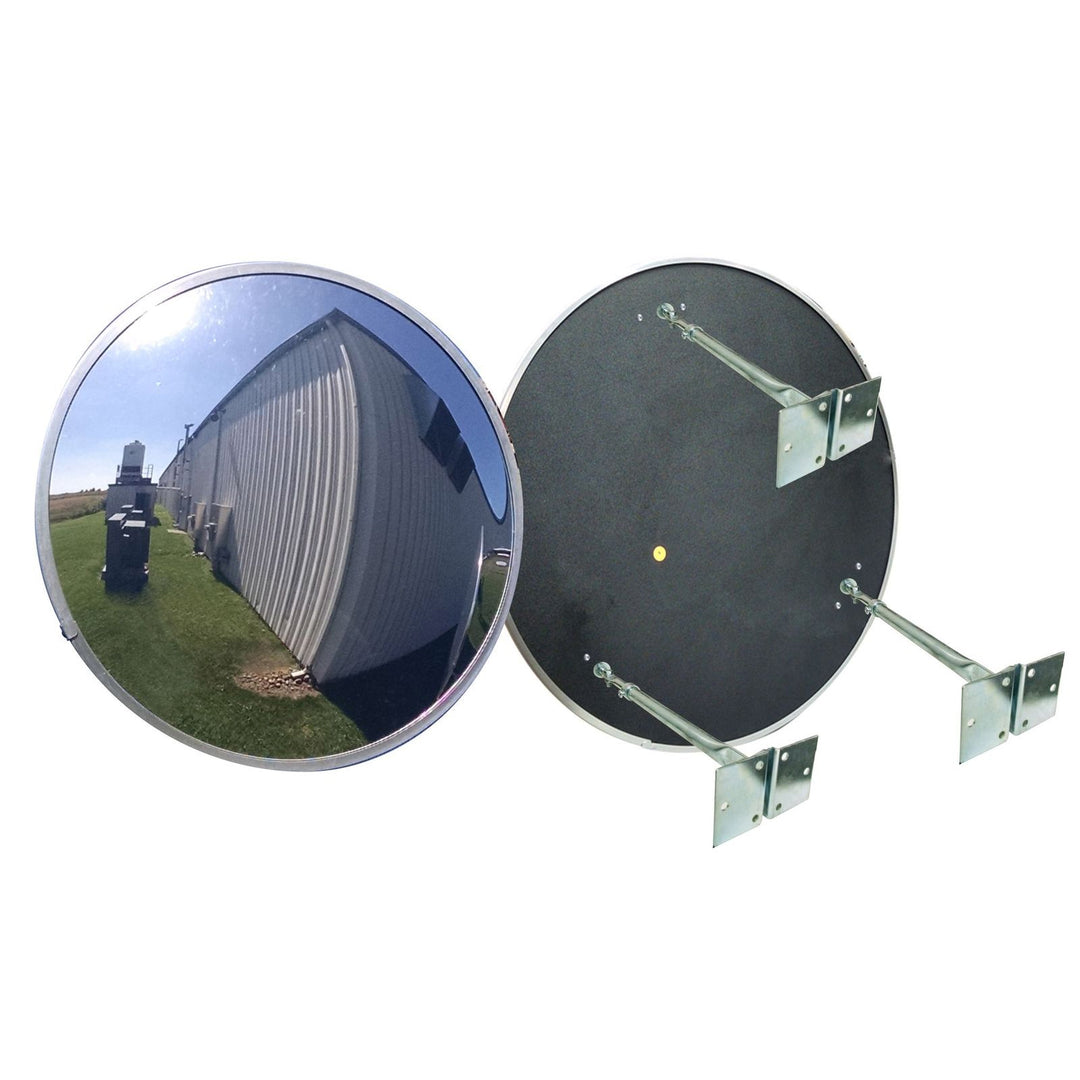 Circular Convex Safety Mirror Outdoor Polycarbonate Lens - Galvanized Back With Triple Telescopic Brackets Image